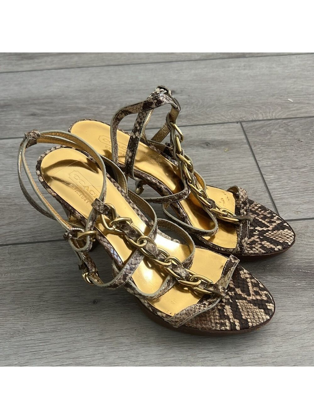 Coach Libertie snakeskin leather with block heel chain detail Heels size 6.5 - Picture 3 of 14